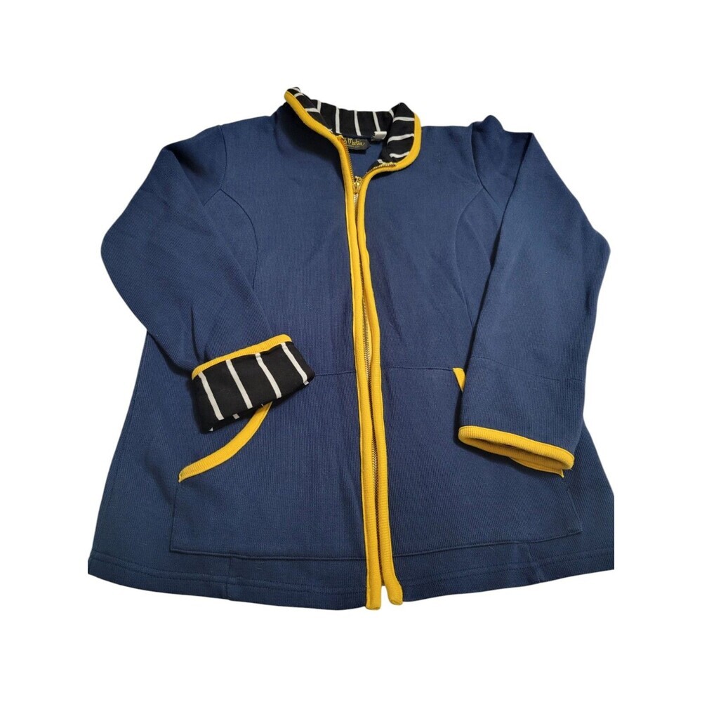 Bob Mackie Wearable Art XXS Women's Full Zip Navy/Yellow Pockets